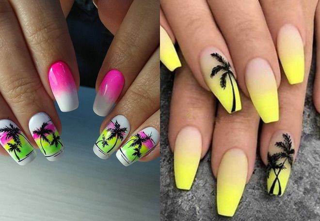 summer manicure 2022 with palm tree
