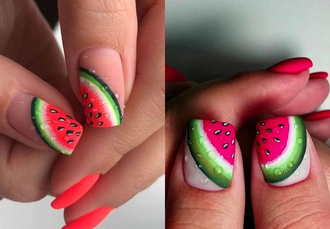 summer manicure with watermelon