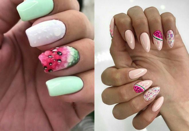 summer manicure with watermelons