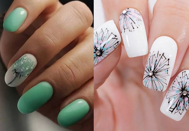summer manicure 2022 with dandelions