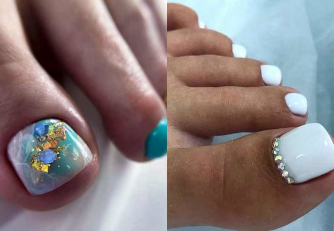 pedicure for summer with rhinestones