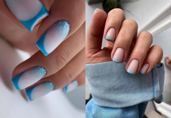 blue French manicure for summer 2022