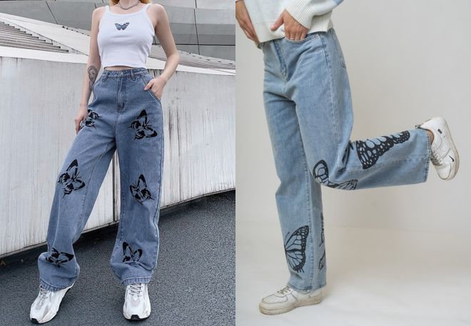 женские джинсы с принтом