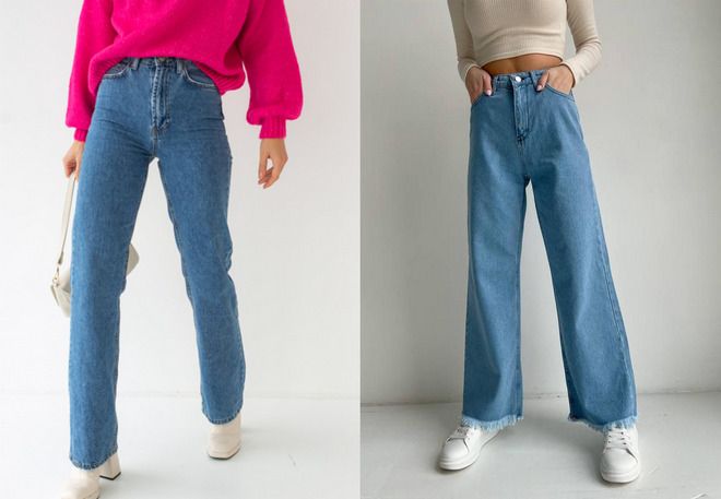 женские джинсы трубы с высокой посадкой