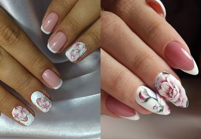 wedding manicure with roses for the bride