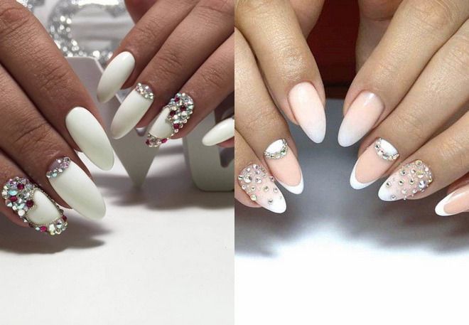 wedding manicure with rhinestones for the bride