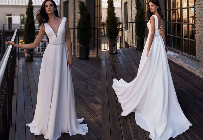 простое белое свадебное платье