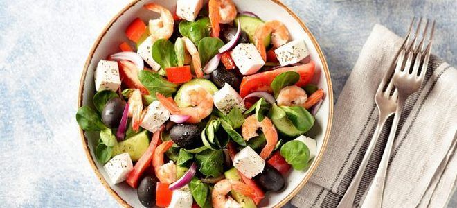 рецепт салата греческий с креветками
