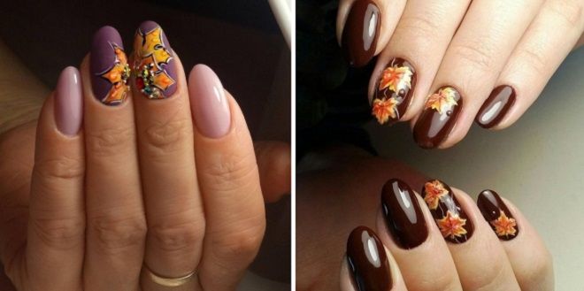 autumn manicure with leaves