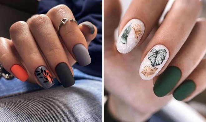 autumn manicure with leaves