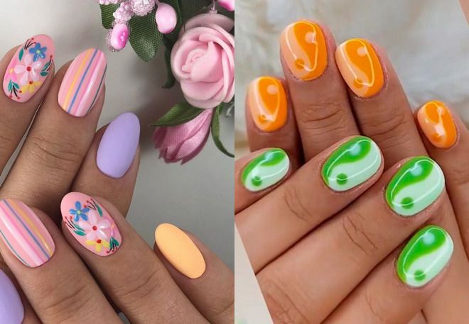 bright manicure for short oval nails