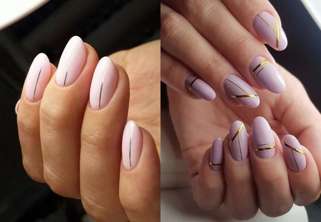 manicure with stripes on oval nails