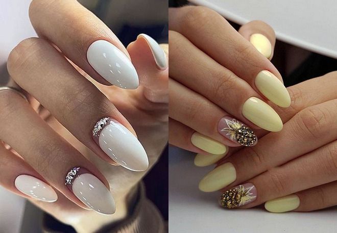 bright manicure on oval nails