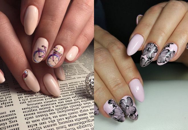 manicure on an oval shape with a pattern unusual