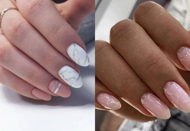 marble manicure on oval nails
