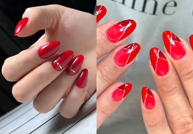red manicure for short oval nails