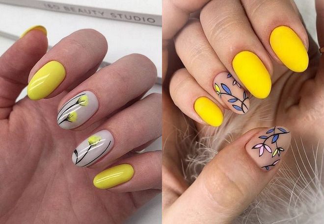 yellow manicure for oval nails