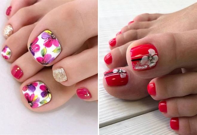 summer pedicure with flowers