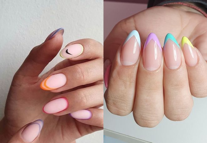 multi-colored almond manicure