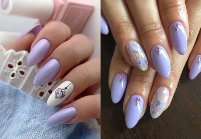 lavender manicure with almond design