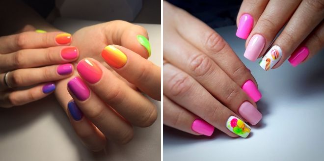 bright manicure with short nails for the summer