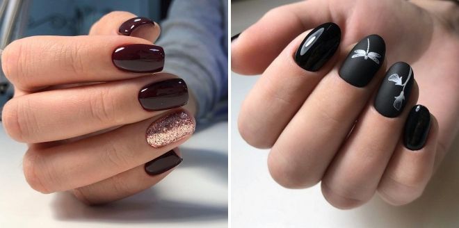 summer manicure for short nails in dark shades