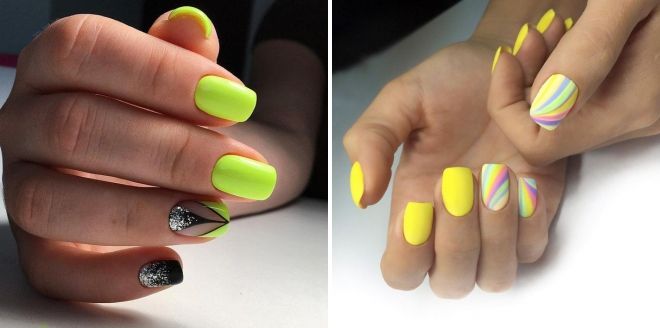 yellow manicure with short nails for summer