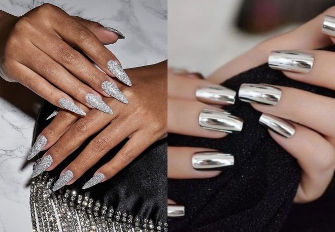 fashionable silver manicure for summer 2022