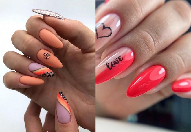 bright colors and almond nail design for summer