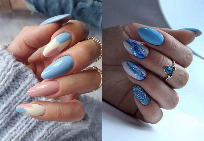 blue almond nail design