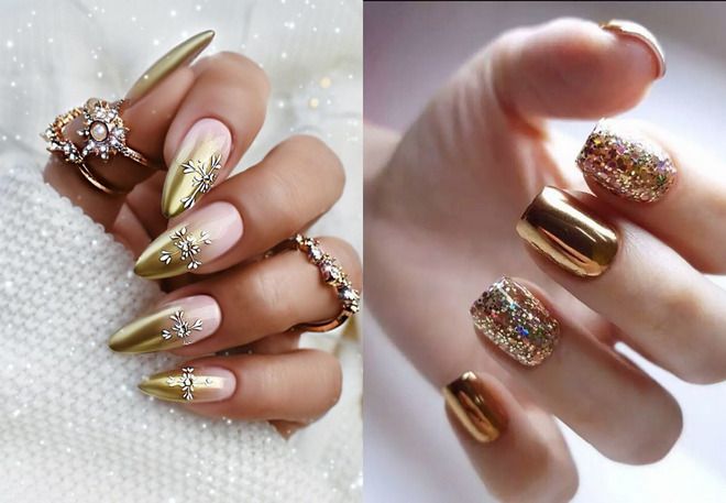 golden New Year's manicure