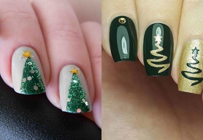 New Year's manicure with a Christmas tree