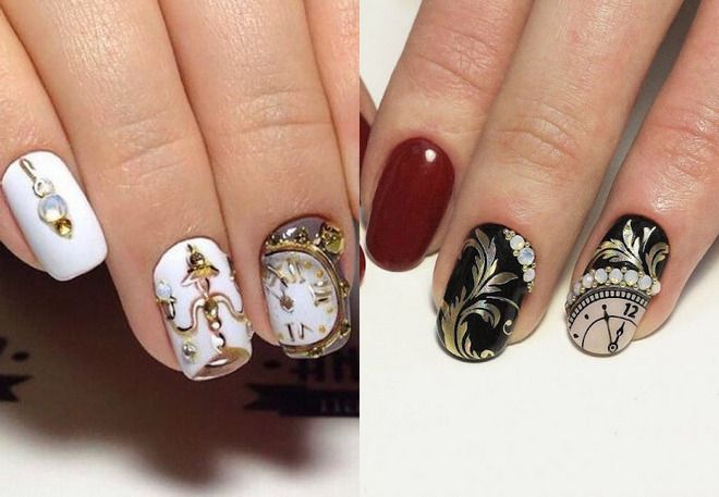 New Year's manicure with a clock