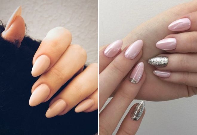 autumn nude manicure for almond-shaped nails