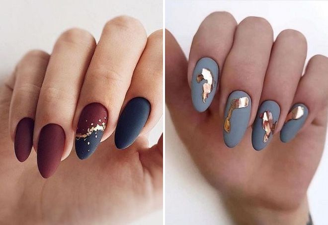 autumn matte manicure for almond-shaped nails