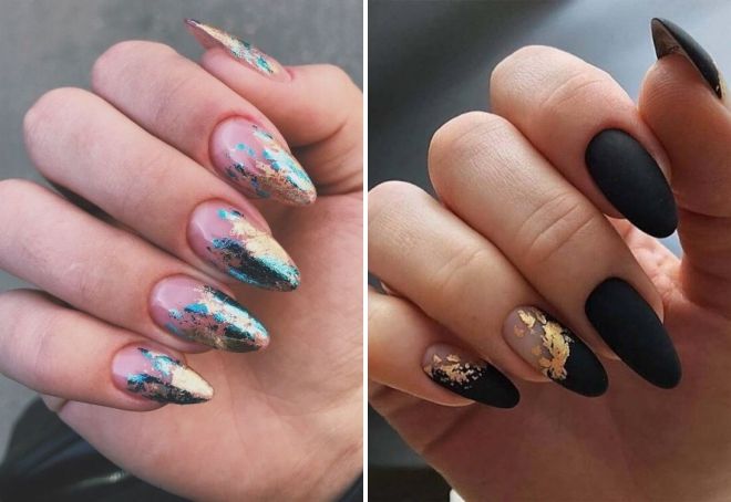 autumn manicure on almond nails