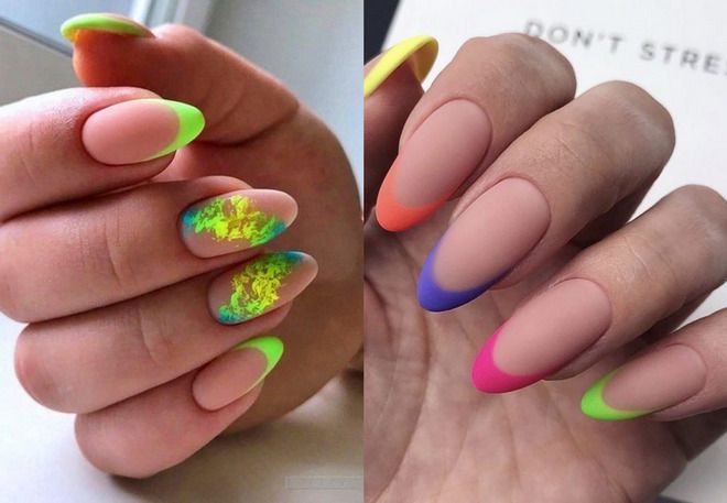 bright french on almond-shaped nails