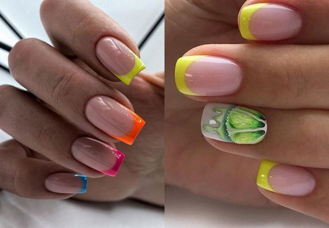 bright french on square nails