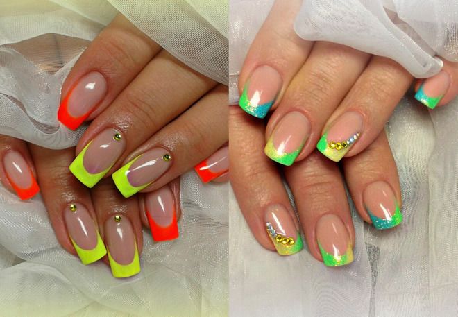 bright french on square nails