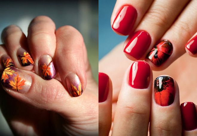 autumn manicure with leaves for short nails