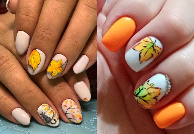 дизайн ногтей с листьями на осень