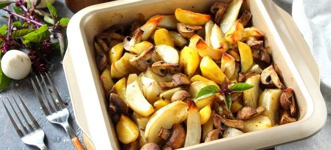 картошка по деревенски в духовке с грибами