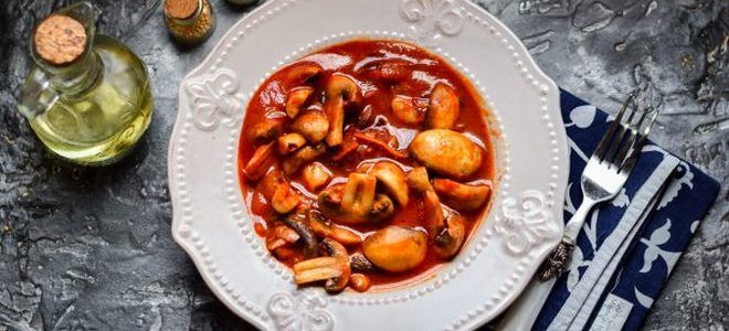 шампиньоны в томатном соусе на сковороде
