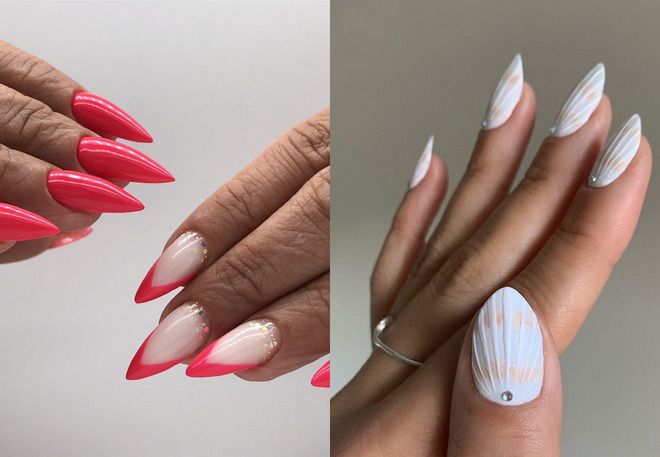 bright summer manicure for sharp nails