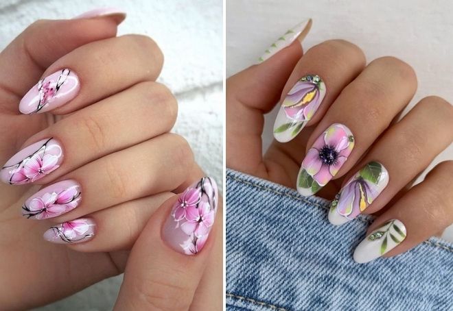 spring manicure with flowers