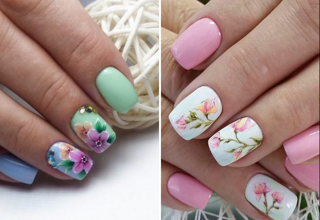 spring manicure with a pattern