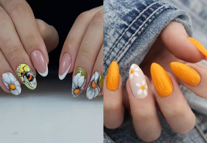summer manicure with daisies