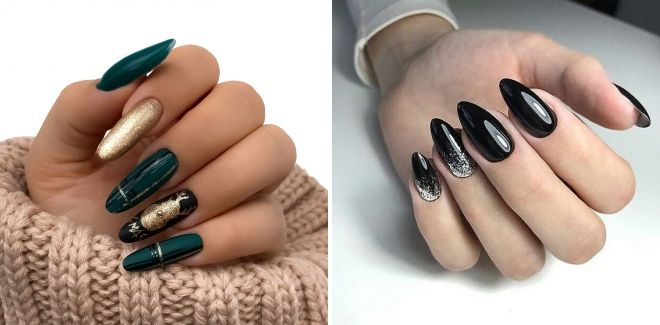 New Year's dark manicure for long nails
