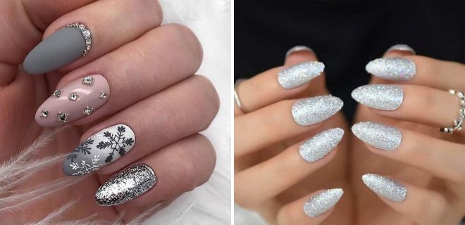 New Year's silver manicure for long nails