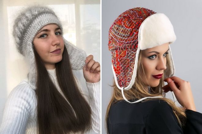 вязаные шапки ушанки для женщин